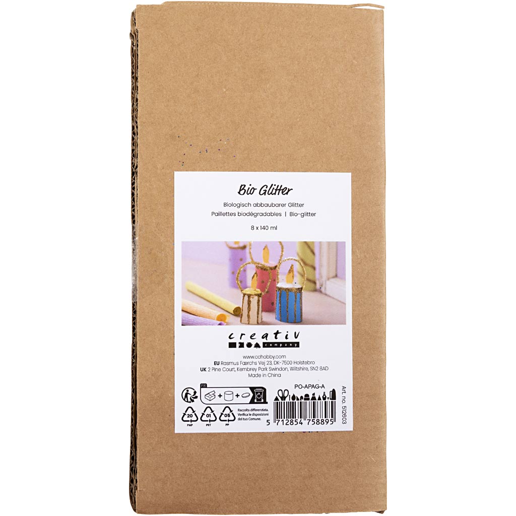 Creativ company bio brillantini, vari colori, 8x140 ml 1 scatola