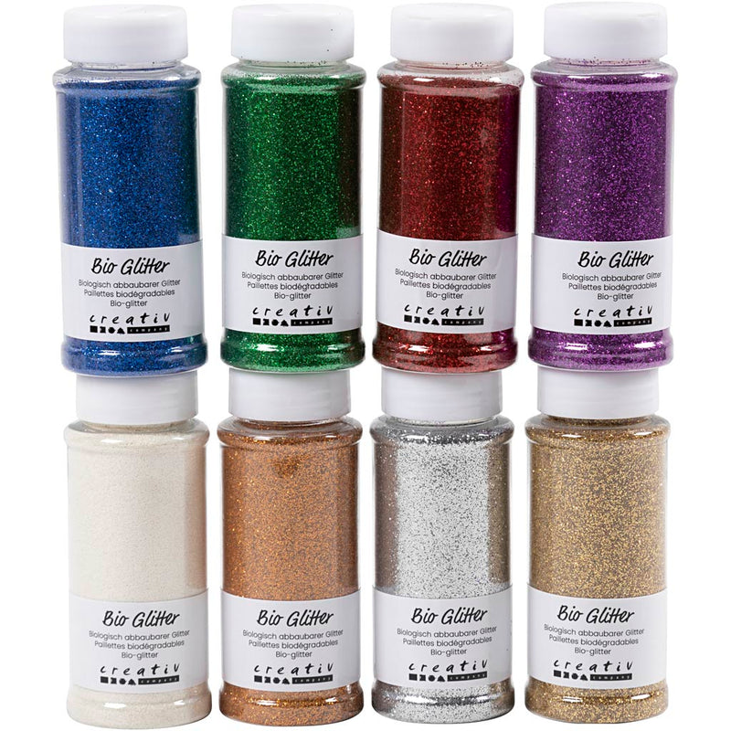 Creativ company bio brillantini, vari colori, 8x140 ml 1 scatola