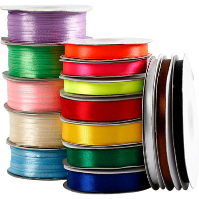 Cinta de raso Creativ company, ancho: 3-19 mm, varios colores, 15 rollos 1 caja
