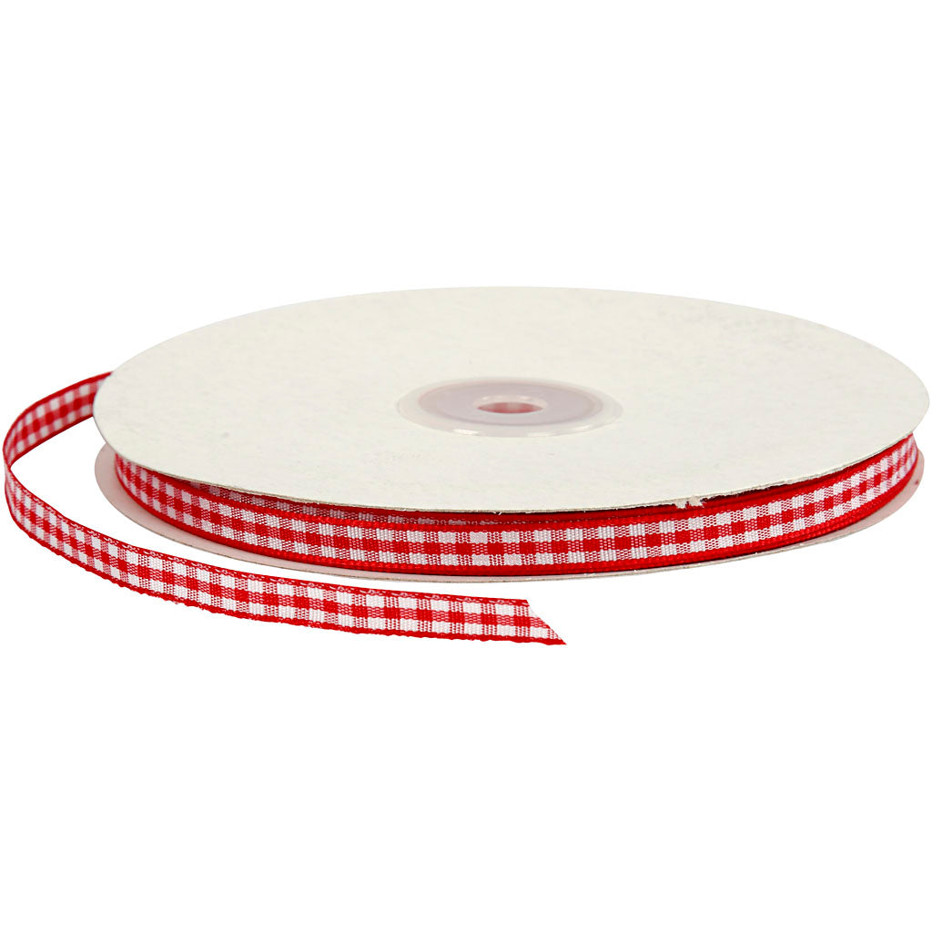 Creativ company geruit lint, b: 6 mm, rood wit, 50 m 1 rol