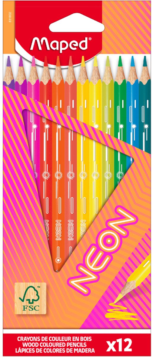 Matite colorate neon triangolari Maped Office Maped, astuccio da 6 pezzi