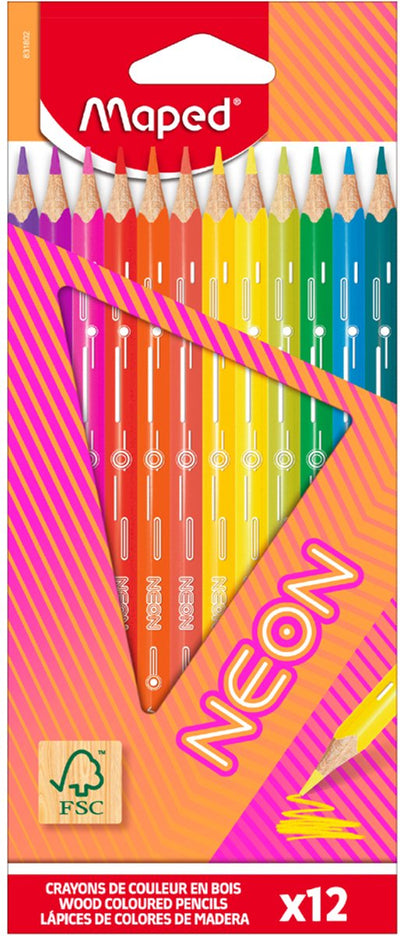 Maped office lápices de colores neón triangulares maped, estuche con 6 piezas