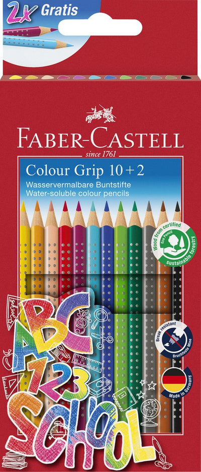 Faber-castell colored pencils - with grip - set 10+2 pieces - fc-201585