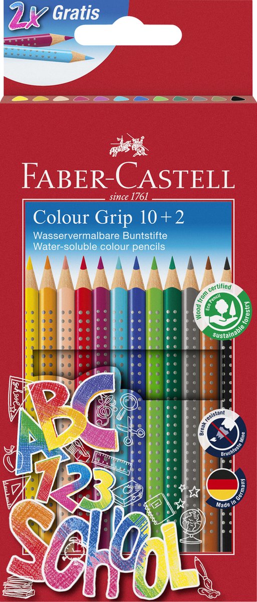 Matite colorate Faber-castell - con impugnatura - set 10+2 pezzi - fc-201585