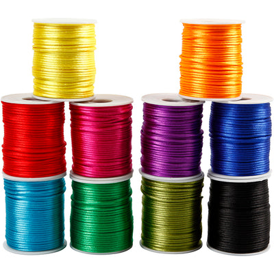Cordón de satén de Creativ Company, espesor 2 mm, colores fuertes, 10x50 m 1 caja