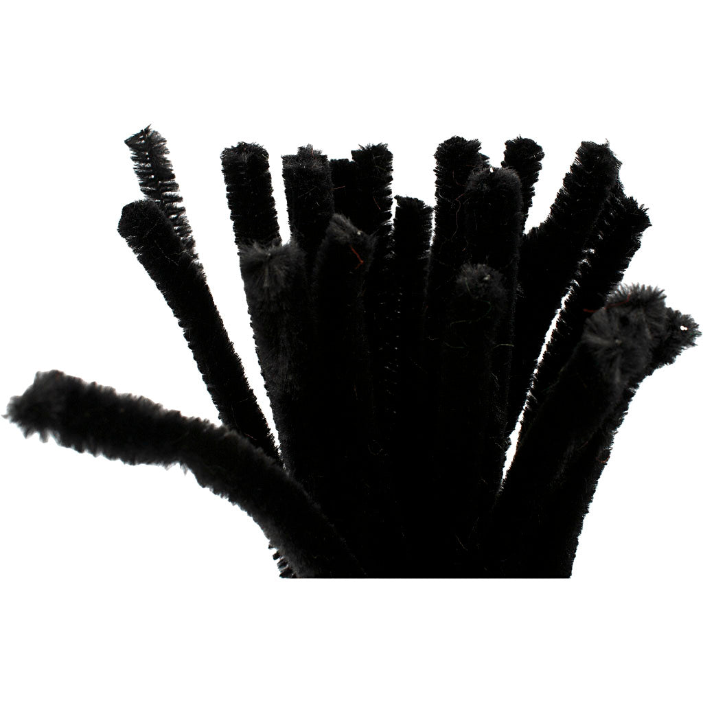 Creativ Company Chenille, L: 30 cm, espesor 9 mm, negro, 25 piezas 1 caja