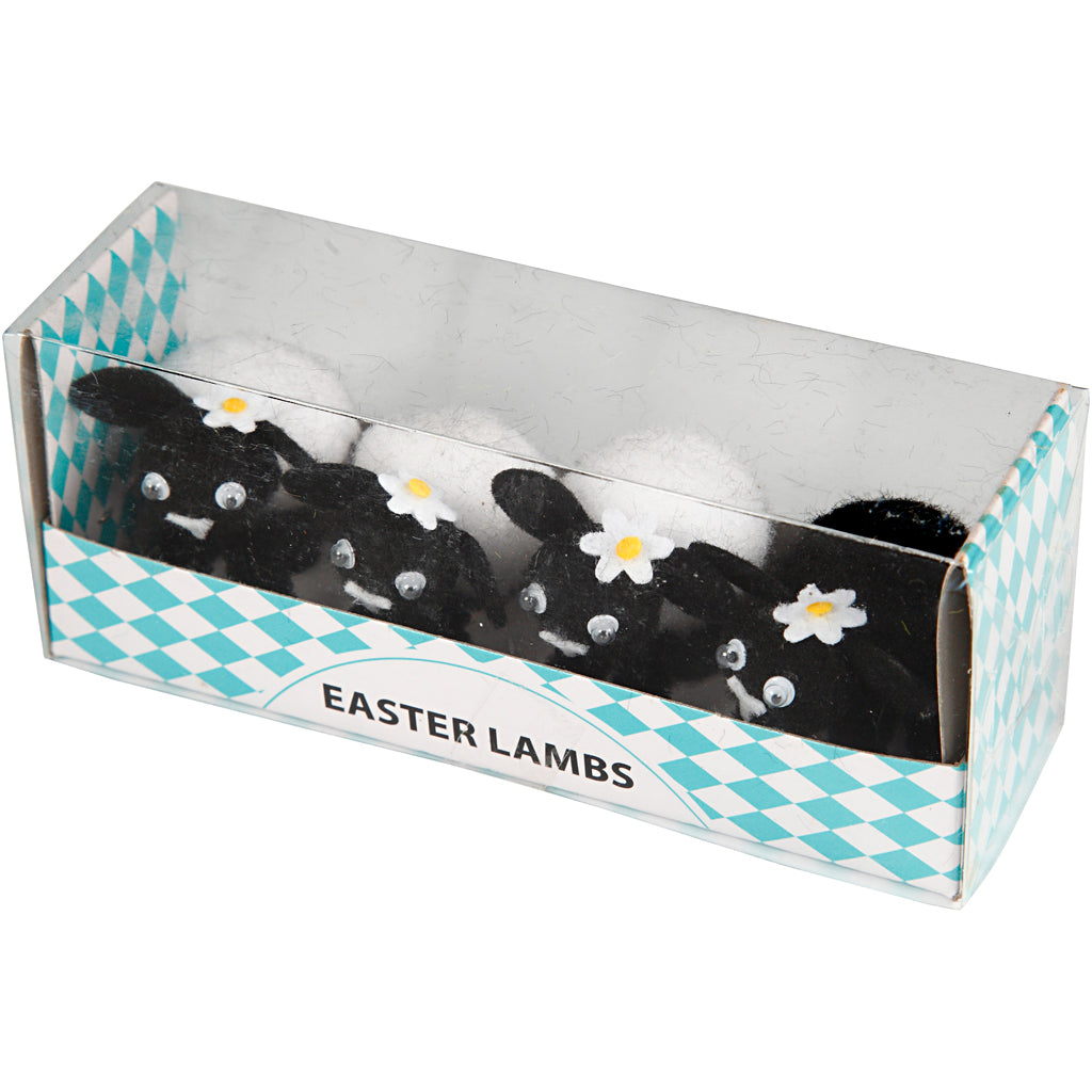 Creativ company lambs, h: 35 mm, black, white, 4 pieces 1 box