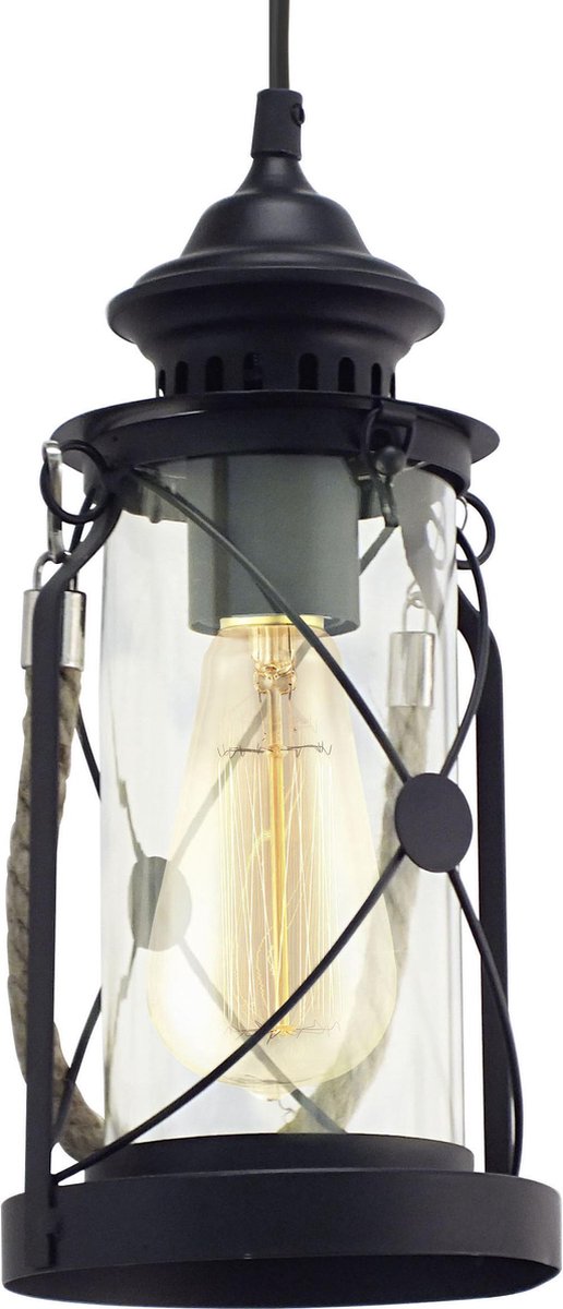 Eglo vintage Bradford - lampada a sospensione - 1 luce - nero - vetro trasparente