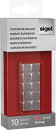 Magnete Sigel - design a cubo - 10x10x10mm - per lavagna in vetro - c5 strong - argento - 10 pezzi - si-ba193