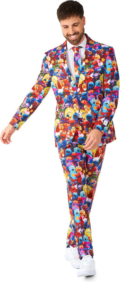 Opposuits sesame street™ - abito da uomo - abbigliamento da carnevale - inclusi pantaloni, giacca e cravatta - multicolore - taglia: eu 54