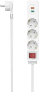 Regleta Hama de 3 vías con interruptor - 1x USB-A, 1x USB-C - 1,4 m. - blanco
