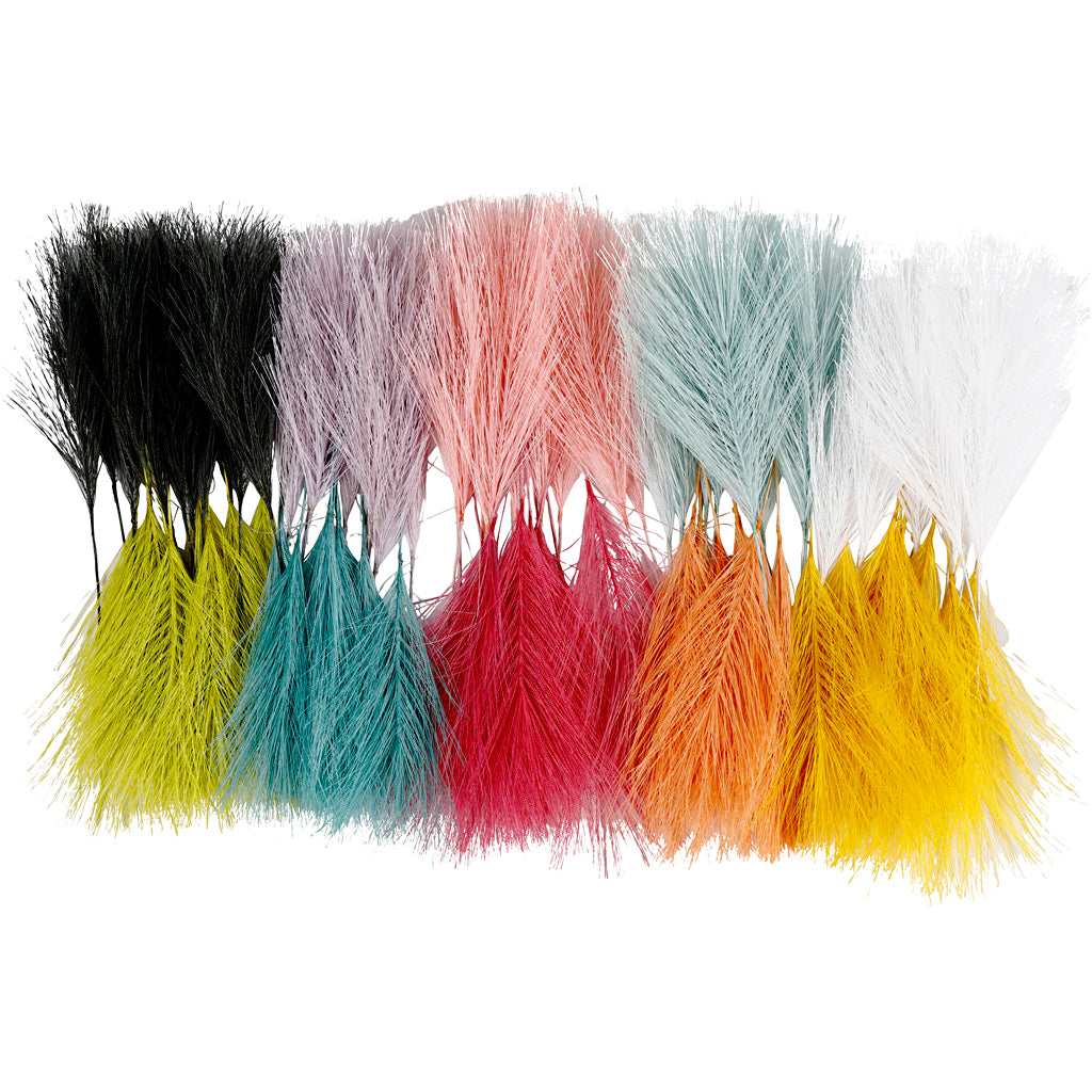 Creativ company artificial feathers, l: 15 cm, w: 8 cm, various colors, 10x10 box 1 box