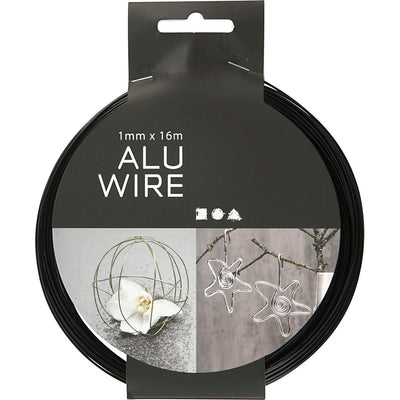Creativ company alambre de aluminio, redondo, espesor 1 mm, negro, 16 m 1 rollo