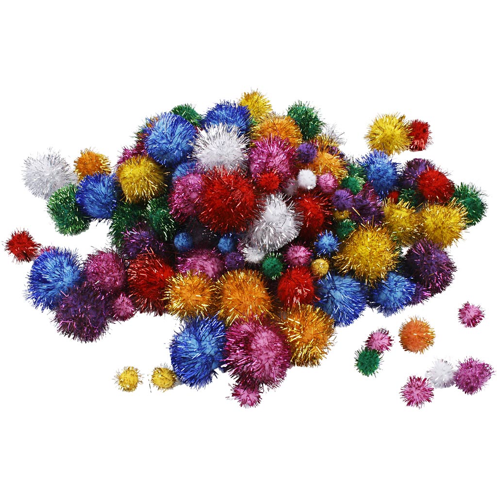Pompon Creative Company, d 15-40 mm, glitter, ca. 75 pezzi, colori forti, 62 g 1 scatola