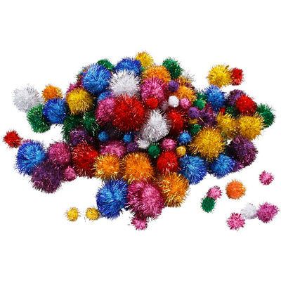 Pompones Creativ Company, d 15-40 mm, purpurina, aprox. 75 piezas, colores fuertes, 62 g 1 caja
