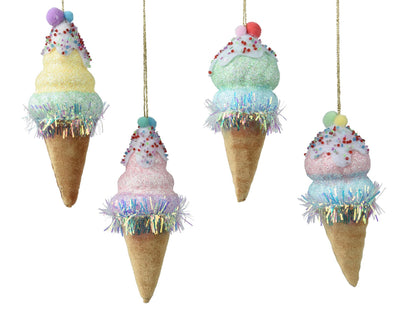 Decoris colgante navideño cono de helado terciopelo 15cm