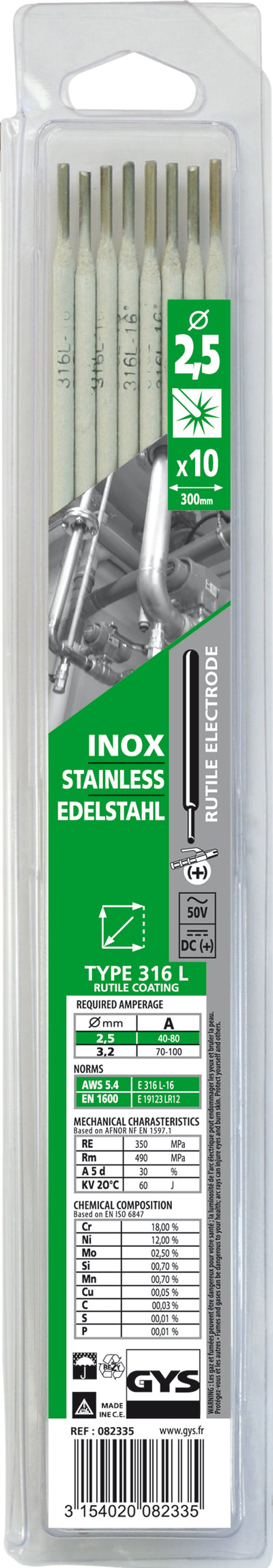 Electrodos Gys para acero inoxidable o2.5mm (x10) - 5193082335 5193082335
