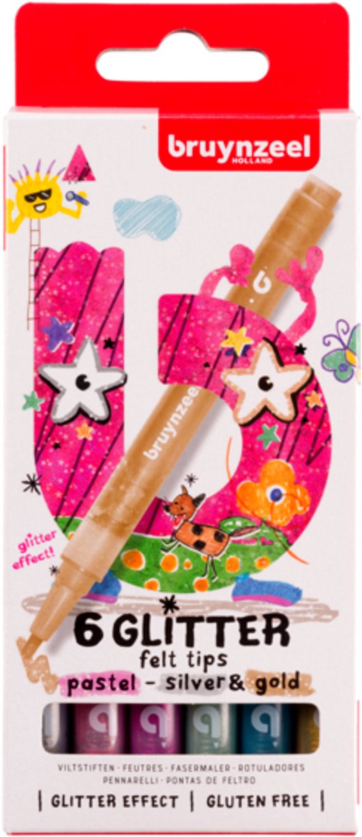 Rotuladores con purpurina Bruynzeel pastel 6 piezas | 3 piezas