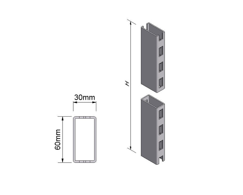 Materiale scaffalatura montante altezza 140 profondità 60 profondità 30 silver