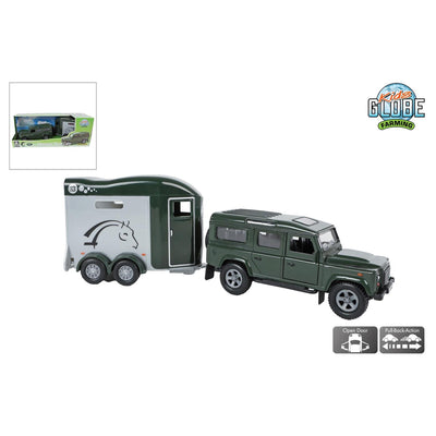 Kids globe land rover met trailer 26cm