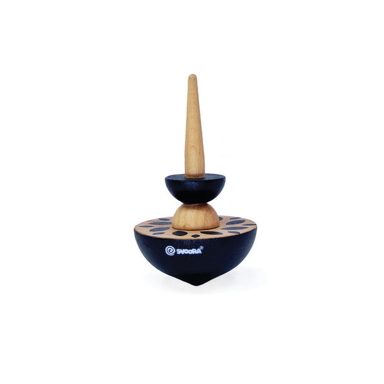 Houten tol geom zwart. 8 x 5 x 15 cm. 5+