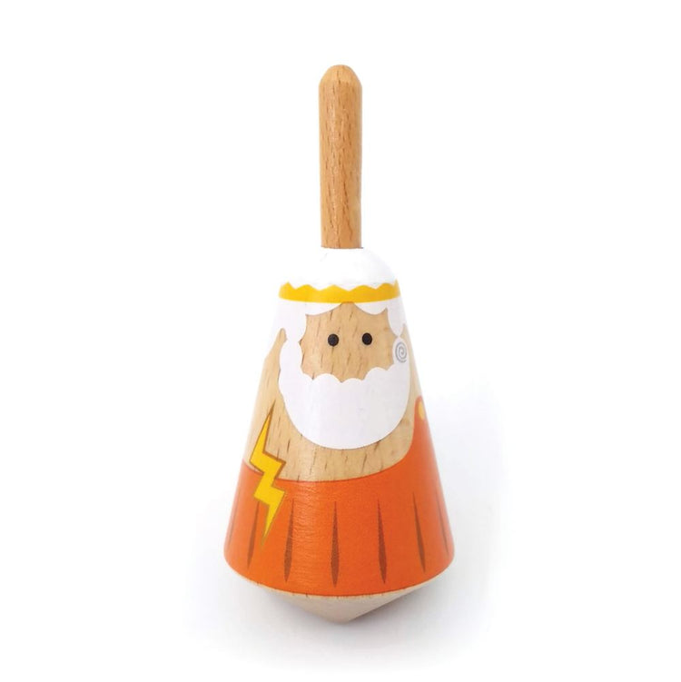 Griekse houten tol: zeus. 3,5x3,5x8 cm.