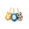 Dsp. houten tol panda, vos en pinguin. 2