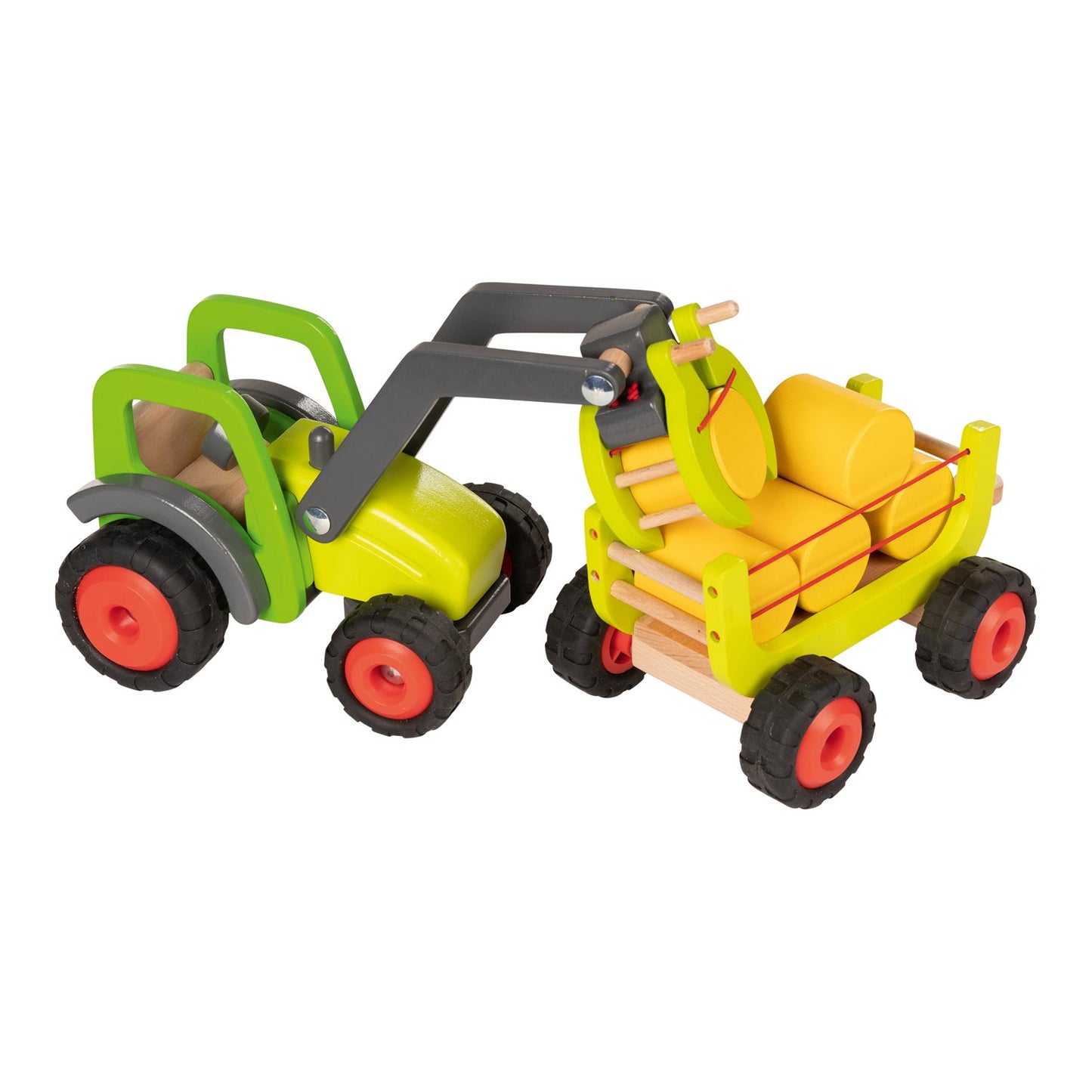 Goki Wooden Tractor con vagone di fieno