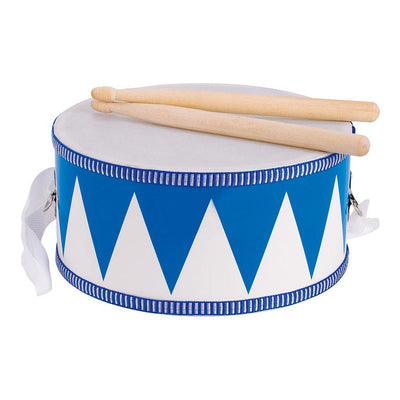 Tambor de madera Goki con palos azules blancos