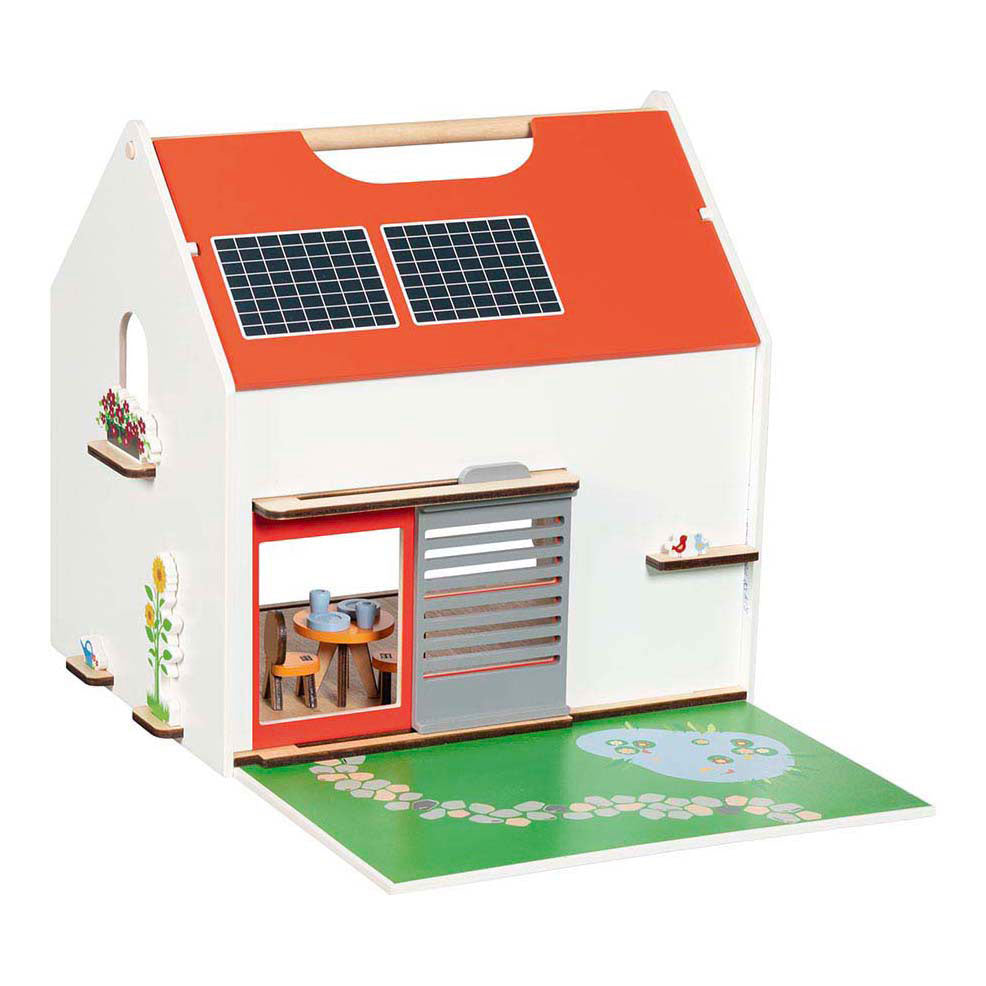 Casa delle bambole portatile in legno Goki con accessori