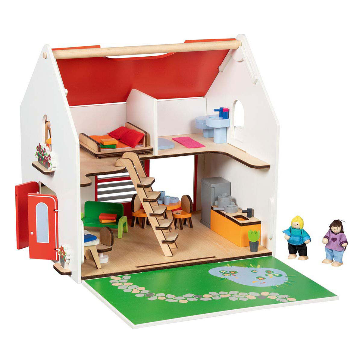 Casa delle bambole portatile in legno Goki con accessori