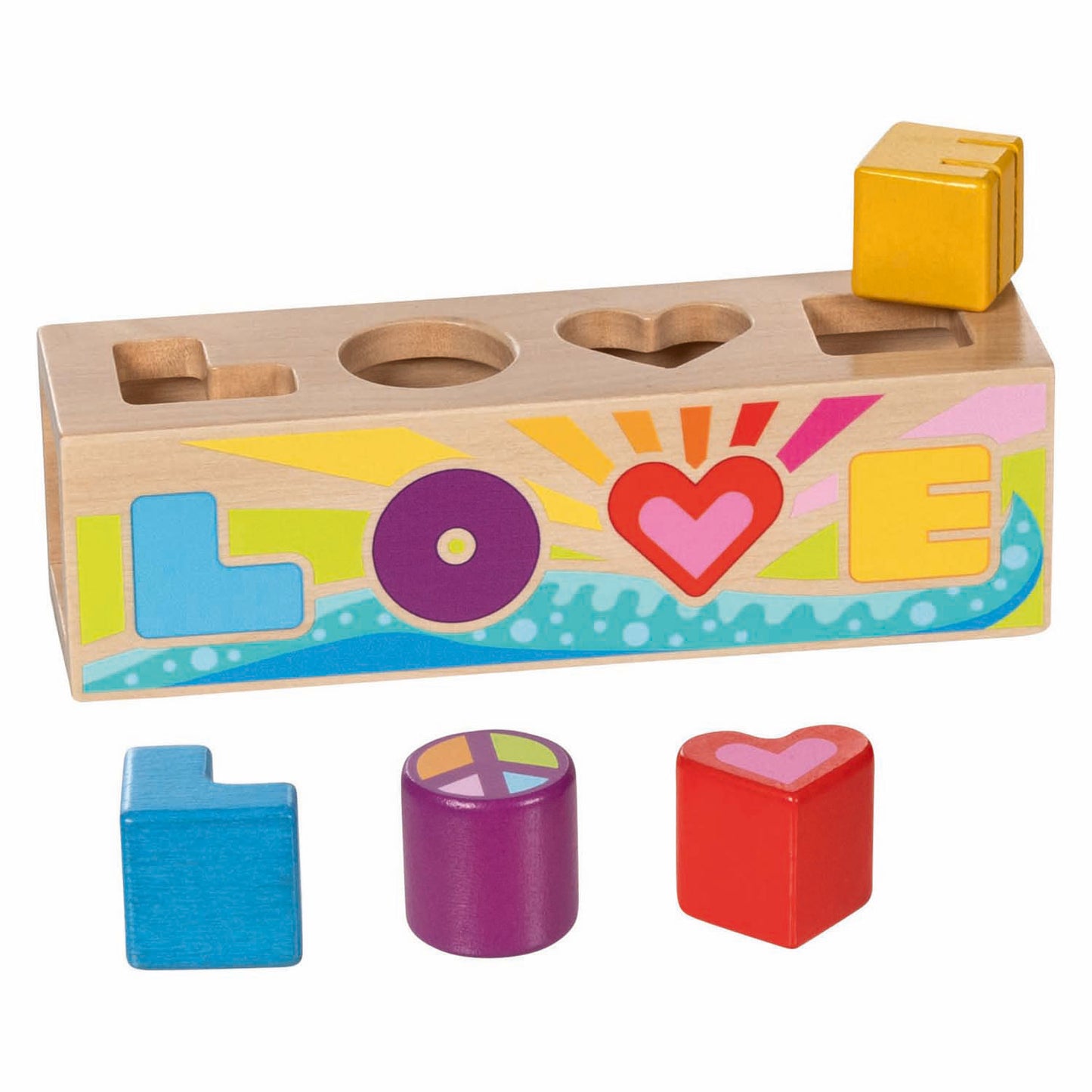 Caja clasificadora de madera Goki, clasificador de formas love - 5 uds.
