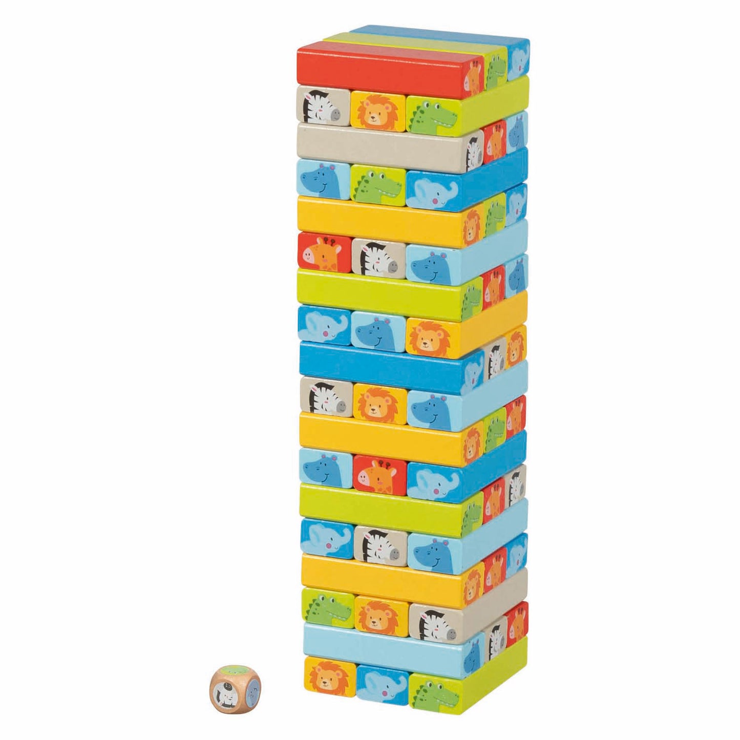 Juego de apilar Goki de madera con motivos de animales.