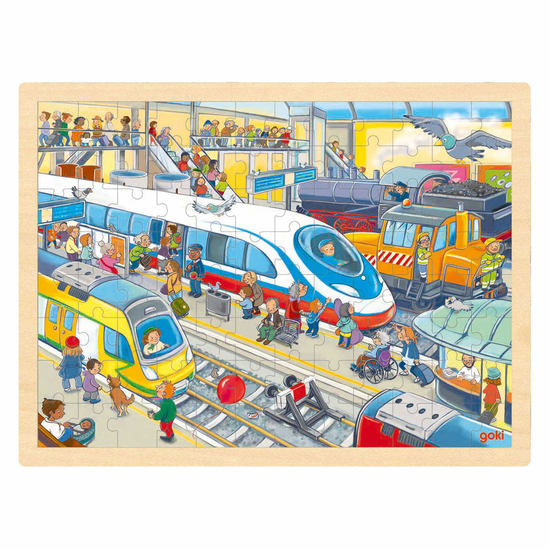 Stazione ferroviaria puzzle in legno Goki, 96 pezzi.