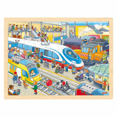 Stazione ferroviaria puzzle in legno Goki, 96 pezzi.