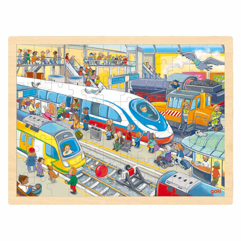 Stazione ferroviaria puzzle in legno Goki, 96 pezzi.