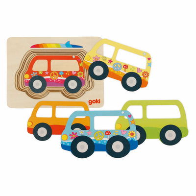 Goki wooden layer puzzle car, 5 pcs.