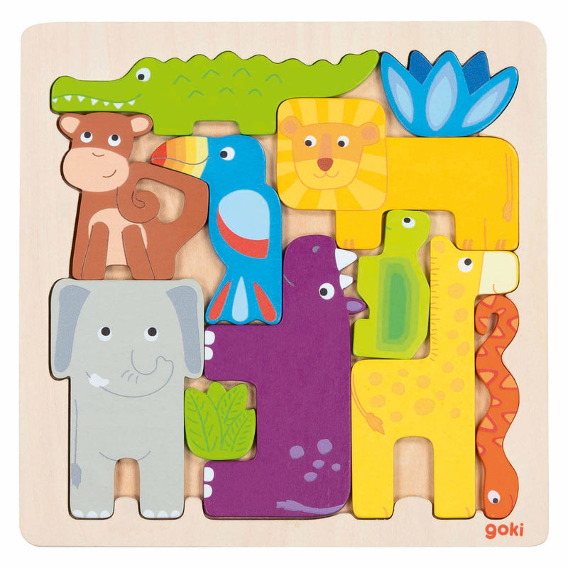 Puzzle safari in legno Goki, 11 pezzi.