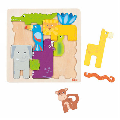 Goki wooden puzzle safari, 11pcs.