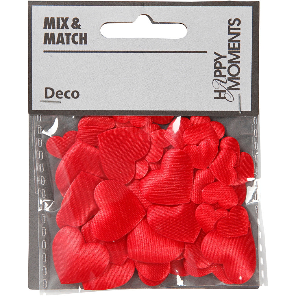 Cuori in raso Creativ company, misura 10+20 mm, spessore 1-2 mm, rosso, 70 pezzi 1 scatola
