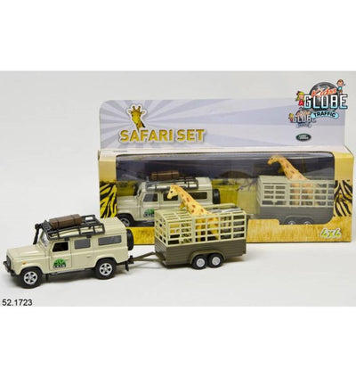 Kids Globe Die Cast Land Rover con Giraffe-Trailer, 29 cm