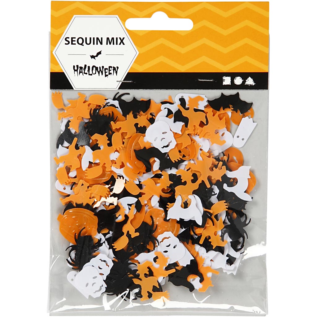 Creativ company sequins, size 10-20 mm, black, orange, white, 15 g 1 box