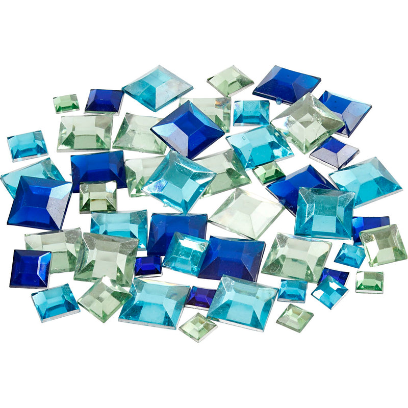 Strass Creativ Company, cuadrados, medidas 6+9+12 mm, armonía azul verde, 360 piezas 1 caja