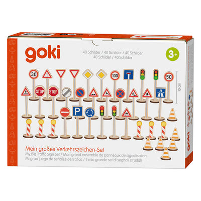 Set de señales de tráfico de madera Goki - 40 piezas.