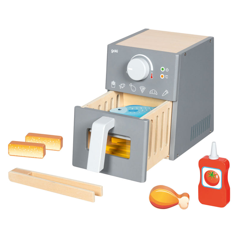 Friggitrice ad aria giocattolo in legno Goki con accessori - 16 pz.