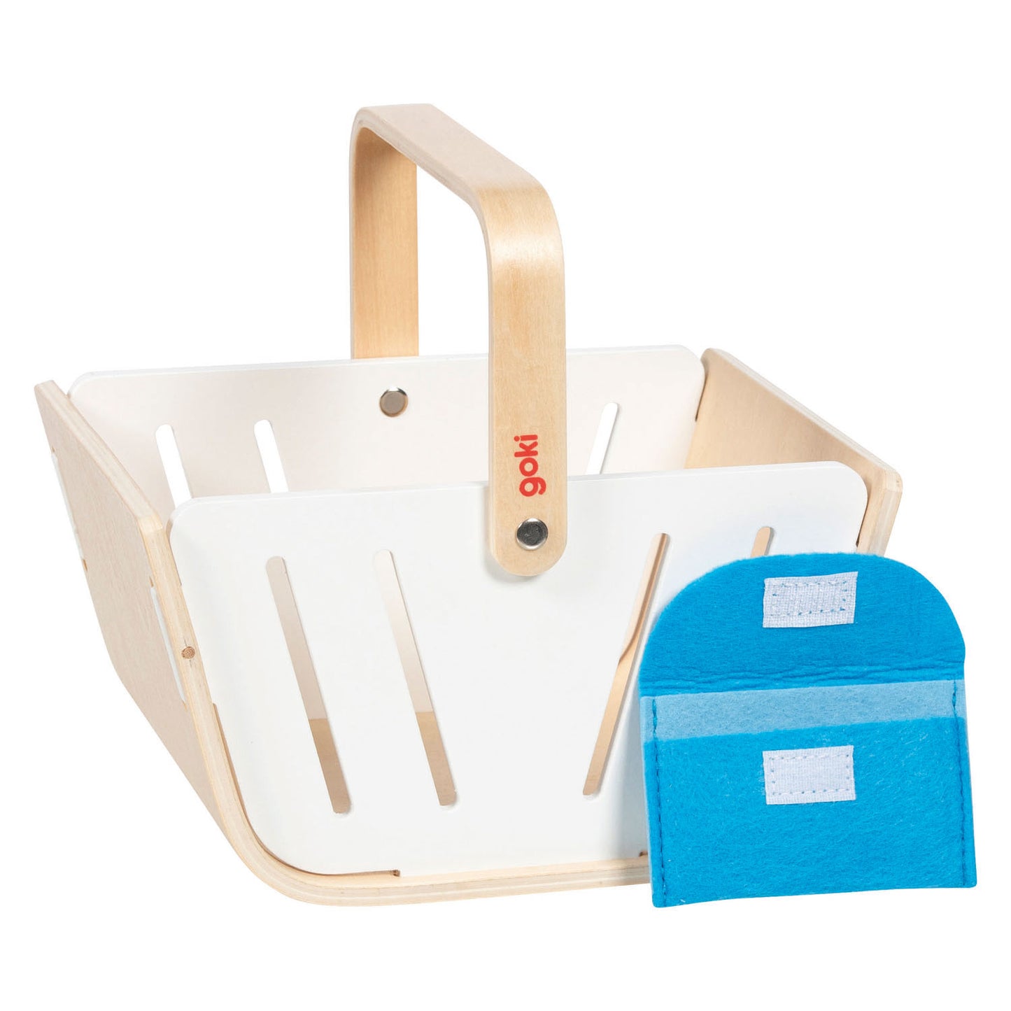 Cesta de la compra de madera Goki con cartera de tela