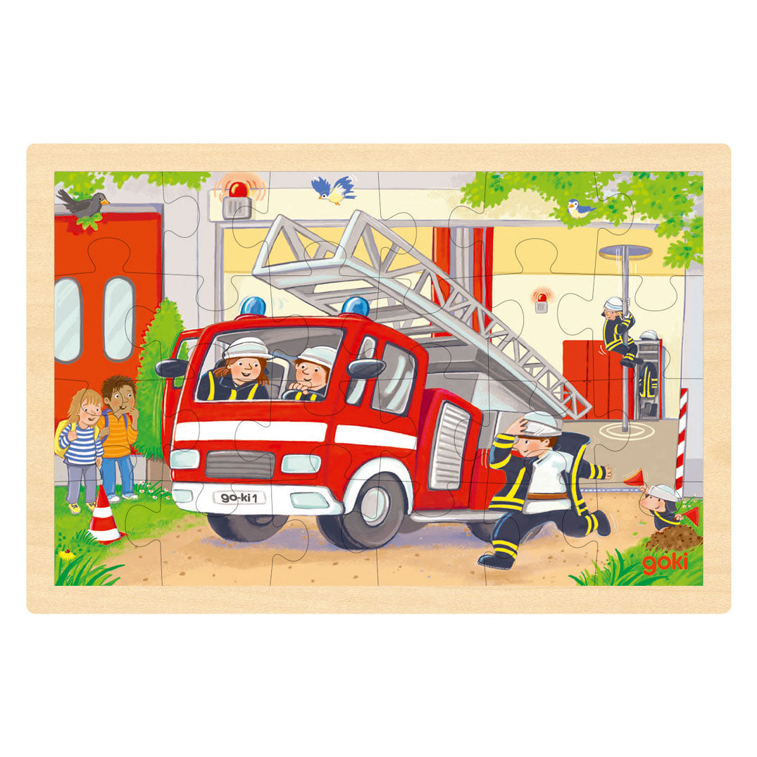 Puzzle in legno Goki - elicottero e camion dei pompieri - 24 pezzi.