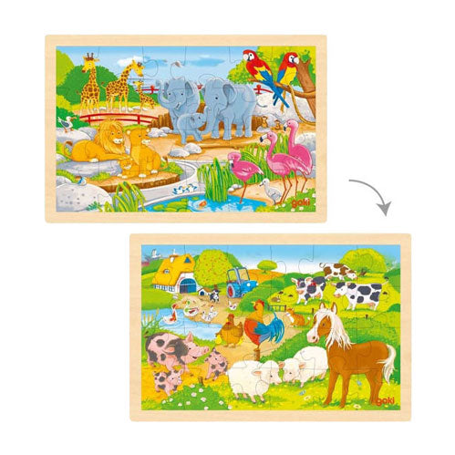 Puzzle in legno Goki - fattoria e zoo - 24 pezzi.