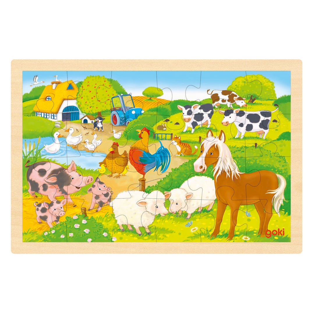 Goki houten legpuzzel - boerderij en dierentuin - 24st.