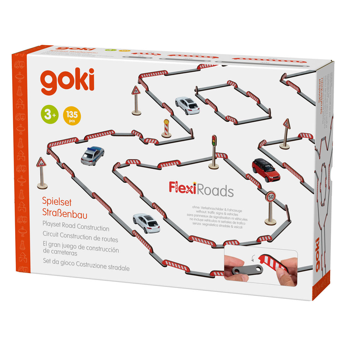 Set da gioco in legno Goki Roadworks - 135 pezzi.